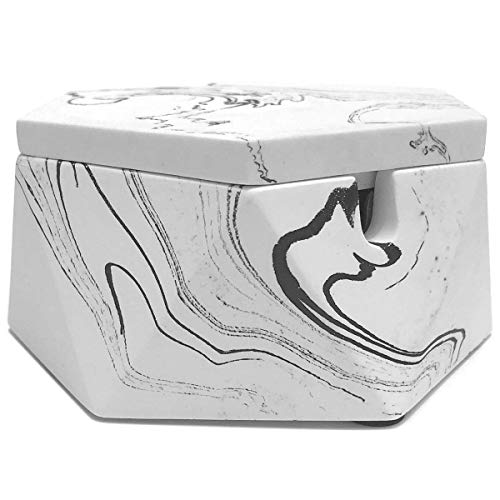 FREELOVE AIGUAN Concrete Cigarette Ashtray with Lid & Liner, Windproof Cement Ash Tray for Indoor or Outdoor Use, Patio, Office & Home(White Marble A)