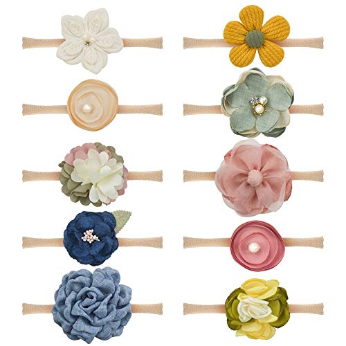 Baby Girls Dasiy Flower Headbands Floral Head Wraps Soft Nylon Elastic 10PCS for Newborn Infant Toddlers by JIAHANG (yellow flower)