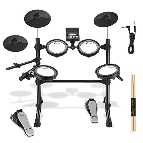 Donner DED-100 Electric Drum Kit with Drum Throne, Sticks, Headphone And Audio Cable, More Stable Iron Metal Support, Deluxe Mesh Kit