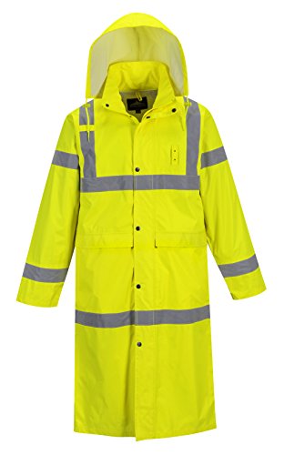 Portwest UH445 Hi Vis Classic Rain Coat 48' Long Waterproof Rain Jacket with Hood, Yellow