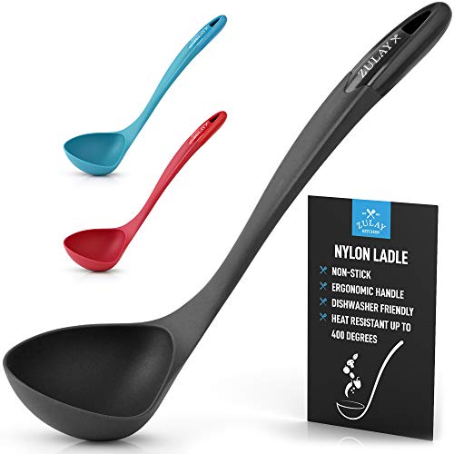 Zulay Soup Ladle Spoon with Comfortable Grip - Cooking and Serving Spoon for Soup, Chili, Gravy, Salad Dressing and Pancake Batter - Large Nylon Scoop & Soup Ladel Great for Canning and Pouring