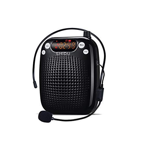 Portable Voice Amplifier,SHIDU Personal Speaker Microphone Headset Rechargeable,Clock,Digital Display,Waist Support MP3 for Tour Guide,Teacher,Elderly,Singing,Coach,Presentation,Training,Clergies.