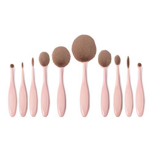 Vanity Planet Makeup Brushes (Pucker-Up Pink), Blend Party Oval Makeup Brush Kit with Ergonomic Handles, Soft Synthetic Bristles, Unique Design- Set of 10