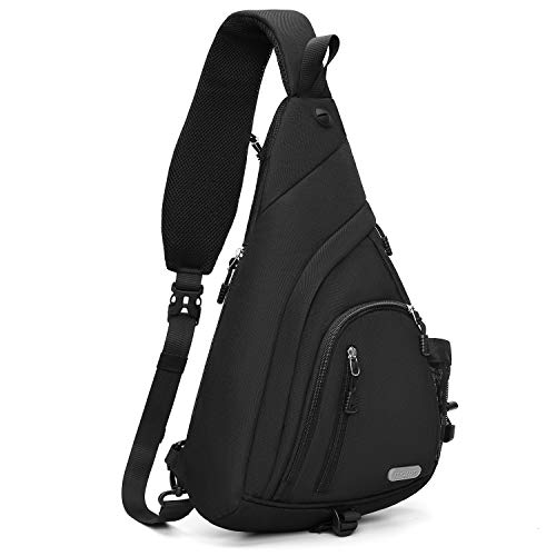 MOSISO Sling Backpack, Hiking Daypack Curved Zipper Crossbody Shoulder Bag, Black