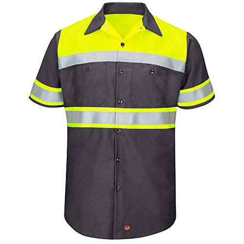 Red Kap Men's Hi-Vis SS Colorblock Ripstop Work Shirt - Type O, Class 1, Fluorescent Yellow/Charcoal, X-Large