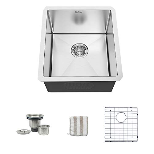 TORVA 13 x 15 Inch Undermount Kitchen Sink, 16 Gauge Stainless Steel Bar or Prep Sinks Single Bowl