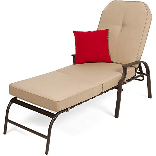 Best Choice Products Adjustable Outdoor Steel Patio Chaise Lounge Chair for Patio, Poolside w/ 5 Positions, UV-Resistant Cushions - Beige