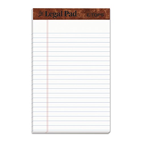 TOPS The Legal Pad Writing Pads, 5' x 8', Jr. Legal Rule, 50 Sheets, 12 Pack (7500)