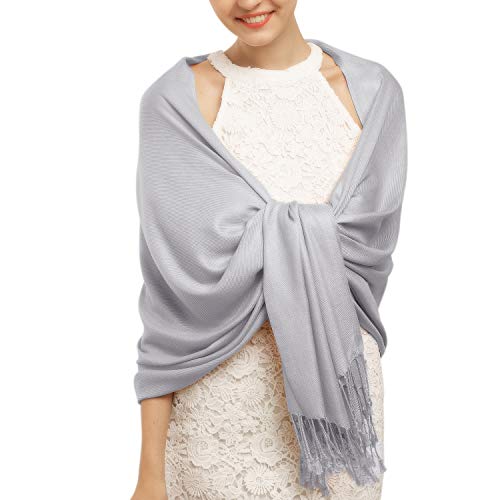 Women's Pashmina Blanket Scarf Shawl Wrap Cashmere Feel Scarves Bridal Christmas Gift (One Size, Z-Sliver Grey)