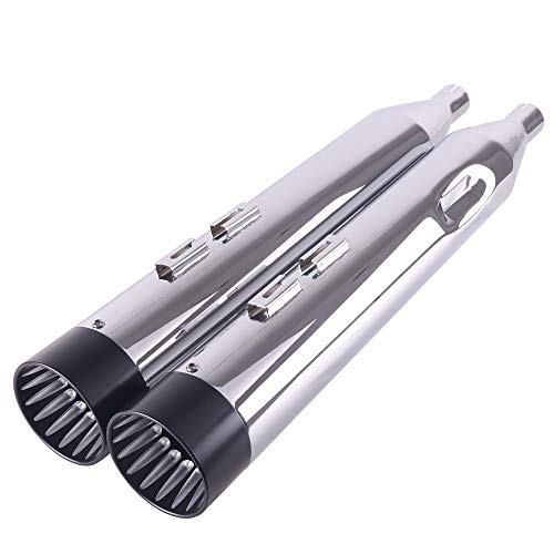 SHARKROAD “No Baffle Inside” Super Loud Version Chrome 4.5” Slip On Mufflers Exhaust Pipe 1995-2016 for Harley Touring Road King Steet Glide Baggers,Triple Steps Muffler for Better Performance