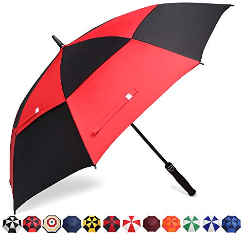 BAGAIL Golf Umbrella 68/62/58 Inch Large Oversize Double Canopy Vented Automatic Open Stick Umbrellas for Men and Women(Black/Red,58 inch)