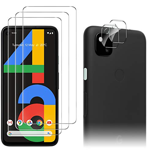 Luibor for Google Pixel 4a Screen Protector[3 Pack]+ for Google Pixel 4a Camera Lens Protector Anti-fingerprint Anti-Scratch Tempered Glass for Google Pixel 4a