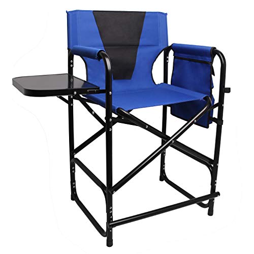 Tall Directors Folding Chair Bar Height Director Camping Chair Lightweight Aluminum Frame Makeup Artist Chair with Armrest Side Table, Storage Bag, Footrest-Supports 300lbs, 24' Seat Height