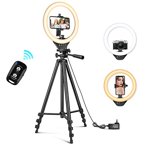 10'' Ring Light with 50'' Extendable Tripod Stand, Sensyne LED Circle Lights with Phone Holder for Live Stream/Makeup/YouTube Video/TikTok, Compatible with iPhone/Android