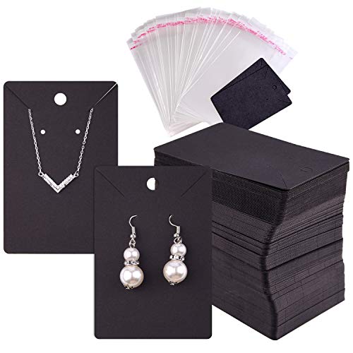 TUPARKA 120 Pcs Earring Display Card, Necklace Display Cards with120Pcs Self-Seal Bags,Earring Card Holder Blank Kraft Paper Tags for DIY Ear Studs and Earrings,3.5 x 2 Inches (Black)