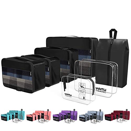 YAMIU Packing Cubes 7-Pcs Travel Organizer Accessories with Shoe Bag and 2 Toiletry Bags(Black)