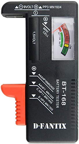 D-FantiX Battery Tester, Universal Battery Checker for AA AAA C D 9V 1.5V Button Cell Batteries (Model: BT-168)