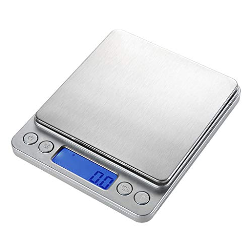 SUNUQ 6.61lb/3kg x 0.1 Gram Precision Multifunction Kitchen Cooking and Jewelry Stainless Steel Scale, Electronic Digital Balance Weight Pocket Scale 3000g for Home, Kitchen, School, Laboratory,Silver