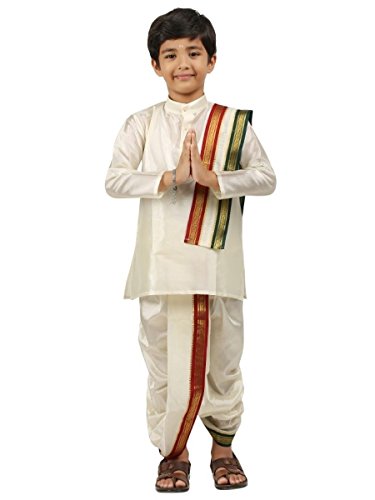 Kids-Boys-Kurta-Dhoti-Set-Indian-Ethnic-Cultural-Fancy-Party-Dress-Cotton Ivory