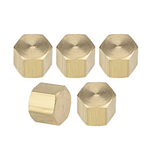 uxcell 1/8 Inch Brass Cap 5pcs PT1/8 Female Pipe Fitting Hex Compression Stop Valve Connector 11x11mm