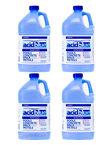 Acid Blue Muriatic Acid - Swimming Pool pH Reducer Balancer | Buffered, Low-Fume - Case (4 Gallons)