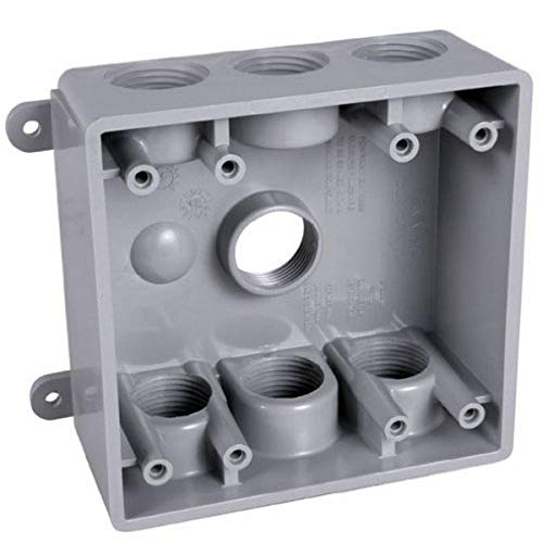 Hubbell-Bell PDB77550GY Two-Gang Weatherproof Box Seven 1/2 or 3/4-Inch. Threaded Outlets, Gray Finish