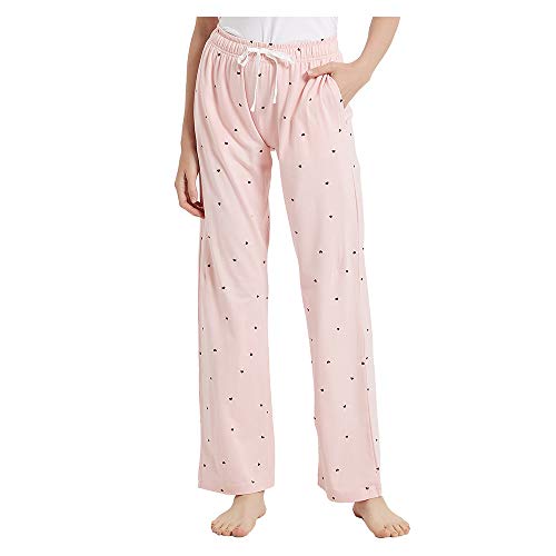 HEARTNICE Soft Pajama Pants for Women, Cotton Print Sleep Pants Lightweight Lounge Sleep Pj Bottoms(Pack of 1)（Pink-Heart, L）