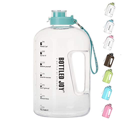 BOTTLED JOY 1 Gallon Water Bottle, BPA Free Large Water Bottle Hydration with Motivational Time Marker Reminder Leak-Proof Drinking Big Water Jug for Camping Sports Workouts and Outdoor Activity