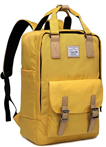 Laptop Backpack for Men and Women,VASCHY Unisex Vintage Water Resistant Casual Daypack Rucksack Bookbag for School College Yellow