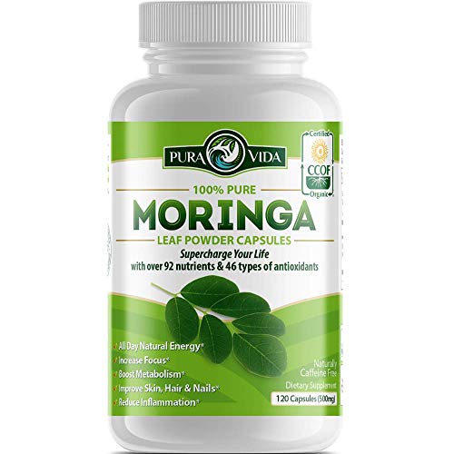 Organic Moringa Oleifera Powder Capsules: Energy, Metabolism, and Immune Booster. Natural Anti-Inflammatory. Rich in Nutrients and Antioxidants. Non-GMO, Nicaragua Single Origin 120 Caps of 500mg