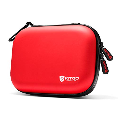 Kitgo Mini First Aid Kit 101 Pieces, Water-Resistant Compact Hard Shell Case Perfect for Travel, Biking, Hiking, Camping, Car (Red)