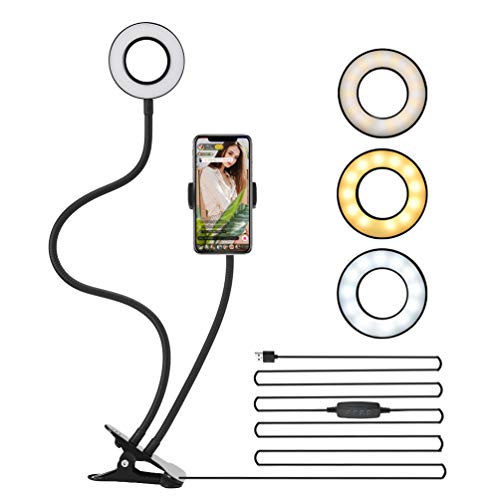 Selfie Ring Light, LEDGLE Upgraded Ring Light 360° Rotating with Cell Phone Holder Stand and Flexible Arms 3 Light Modes 10 Level Brightness for Live Stream Makeup and YouTube Video