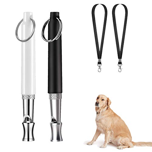2 Pack Dog Whistle for Stop Barking, Professional Ultrasonic Dog Whistles Puppy Bark Control Training Tool with Lanyard Black and White