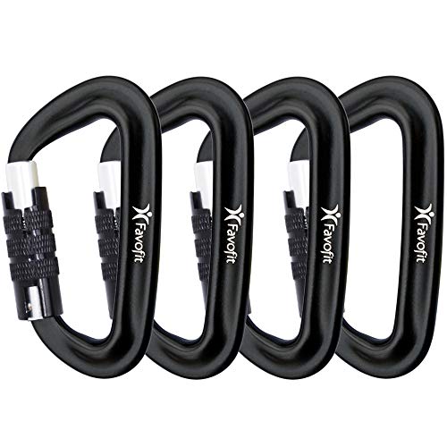 Favofit Auto Locking Carabiner Clips, 4 Pack, 12KN (2697 lbs) Heavy Duty Caribeaners for Camping, Hiking, Outdoor & Gym etc, Twistlock Carabiners for Dog Leash & Harness, Black