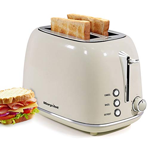 2 Slice Toaster, Compact Bread Toasters with 6 Browning Settings, 1.5 In Extra Wide Slots, Stainless Steel Housing, Bagel/Defrost/Cancel Function, Removable Crumb Tray, 825W for Breakfast Bread -Beige