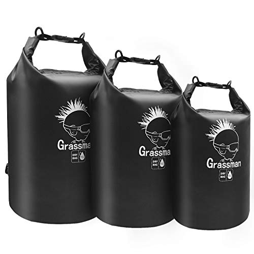 Grassman Waterproof Dry Bag, 500D Ripstop PVC Dry Storage Bag, Lightweight 3 Packs Dry Bag for Camping, Swimming, Boating, Kayaking, 5L/10L/20L