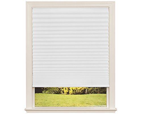 Easy Lift Trim-at-Home Cordless Pleated Light Filtering Fabric Shade White, 36 in x 64 in, (Fits windows 19'- 36')