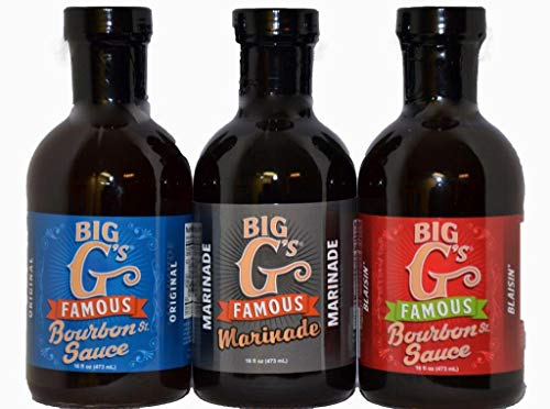 Big G's Famous Bourbon Sauce & Marinade Bundle - Original & Blazing Flavor Plus Big G's Famous Marinade, Award Winning, Great with Everything! Special Unique Recipe - Instant Winner, (3 -16oz Bottles)