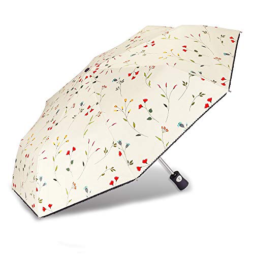Cuby UV Sun Umbrella Compact Folding Travel Umbrella Auto Open and Close for Windproof, Rainproof & 99% UV Protection Parasol with Black Anti-UV Coating（Malus spectabilis）
