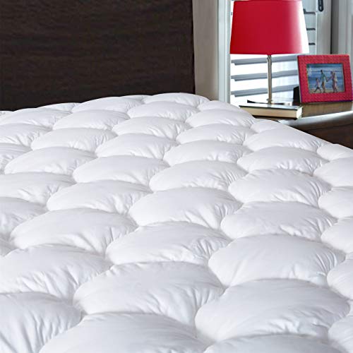 DROVAN Waterproof Mattress Pad Cover Queen Size - Breathable Soft Fluffy - Pillow Top Cotton Top Down Alternative Filling Cooling Mattress Topper