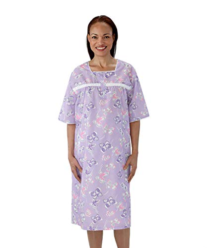 Silverts Disabled Elderly Needs Pretty Summer Hospital Nightgown Wrap Back Gowns - Lilac Butterfly XL