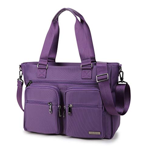 Crest Design Water Repellent Nylon Shoulder Bag Handbag Tablet Laptop Tote as Travel Work and School Bag. Functional Clinical Bag to Carry Medical, Nursing Supplies (Orchid)