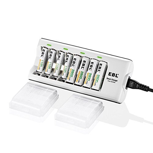 EBL Charger with Batteries - 8Bay Battery Charger and AA Batteries 2,800mAh (4Pcs) & AAA Rechargeable Batteries (4Pcs) - Durable & Long lasting Batteries