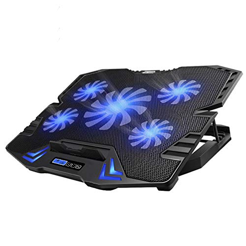 TopMate C5 10-15.6 inch Gaming Laptop Cooler Cooling Pad, 5 Quiet Fans and LCD Screen, 5 Heights Adjustment, 2 USB Port and Blue LED Light