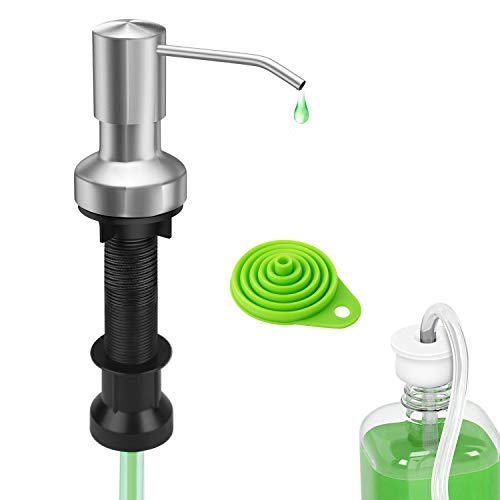 GMCOZY Kitchen Sink Soap Dispenser Brushed Nickel Countertop Soap Dispenser Pump with 41' Extension Tube kit and 17 oz Bottle,Collapsible Funnel