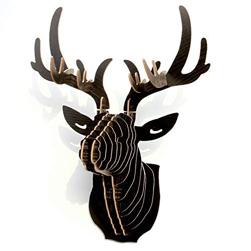 Hooshing Wall Decor Deer Head Antlers Trophy Sculpture DIY 3D Puzzle Box Black, Wall Decoration for Living Room Office