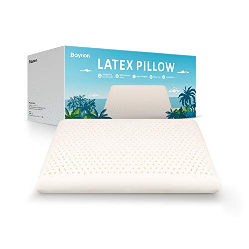 Baytion Latex Pillow, Latex Foam Pillow for Sleep with Storage Bag, Soft Pillow for Side Sleeper and Back Sleeper [100% Natural Latex] [Breathability][Fast Rebound](Standard)