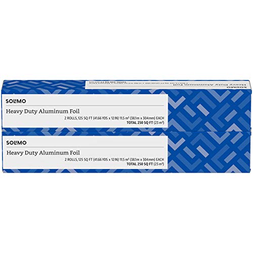 Amazon Brand - Solimo Heavy Duty Aluminum Foil, 250 Sq Ft (Pack of 2)