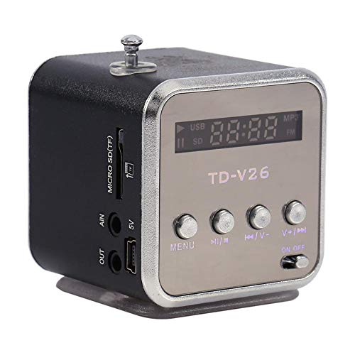 Yoidesu TD-V26 Portable Mini Speaker Music Player FM Radio Battery Powered Mini Digital Display Screen Speaker Music Player for Computer&Cell Phone Support TF Card and U Disk (Black)