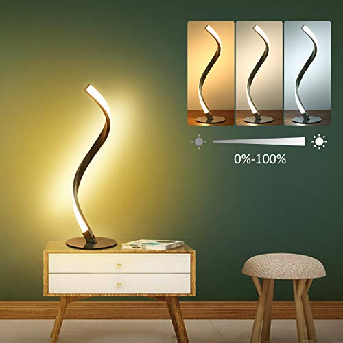Tomshine Spiral LED Table Lamp,6W Touch Sensor Bedside Lamp, 3 Colors Dimmable Desk Lamp of Aluminum Alloy Acrylic, 1.5m Cable Bedside Nightstand Lamps for Bedroom, Living Room, Office